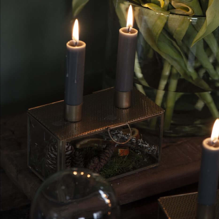Candle holder f/2 dinner candles glass box w/punched lid 08000-17 Ib Laursen