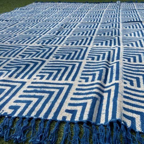 Blue Indigo Rug Handprinted Kleed Blauw Kleedje Handgemaakt Handgeknoopt