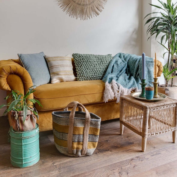 barrel container turquoise voorraadton ton groen India geverfd kleurrijk wonen interieur