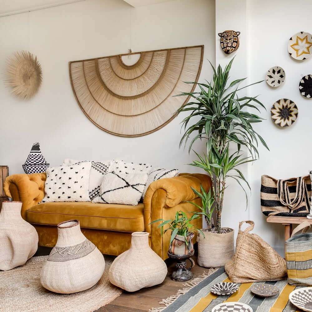 Malawi Headboard People of the Sun hoofdbord achterwand riet fair-trade wanddecoratie uniek