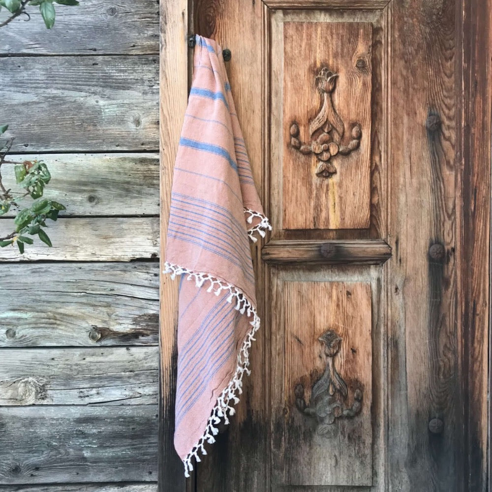 hamamdoek Ottoman bruin blauwe strepen heren mannen handdoek reis sauna strand sarong