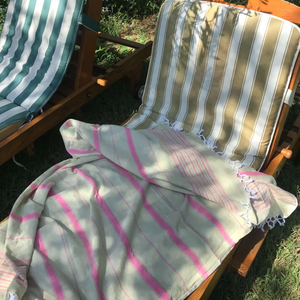 Ottomania hammam towel linden green candy pink ege 170x100 hamamdoek groen roze