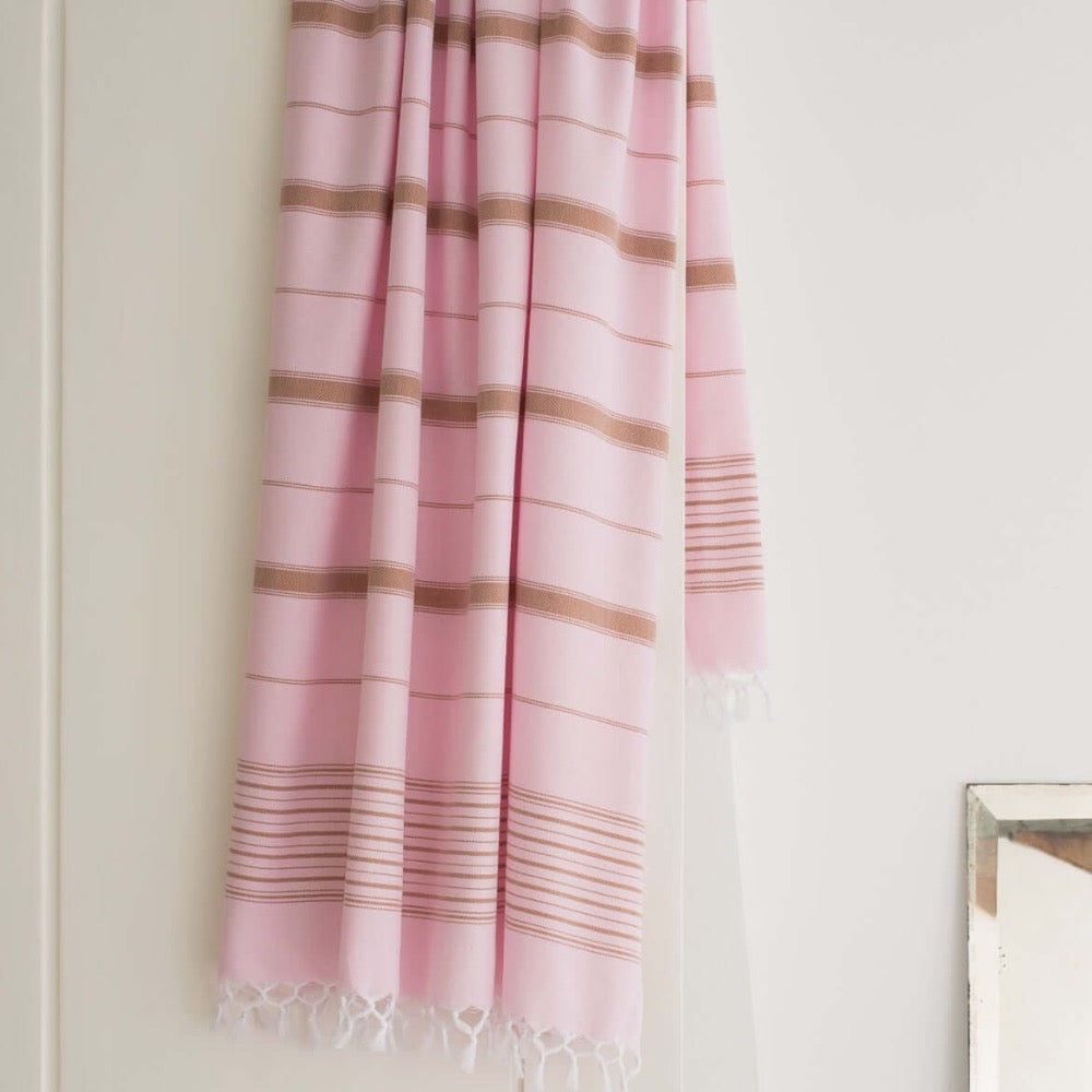 Ottomania hammam towel pink brown ege 170x100 roze bruin hamamdoek