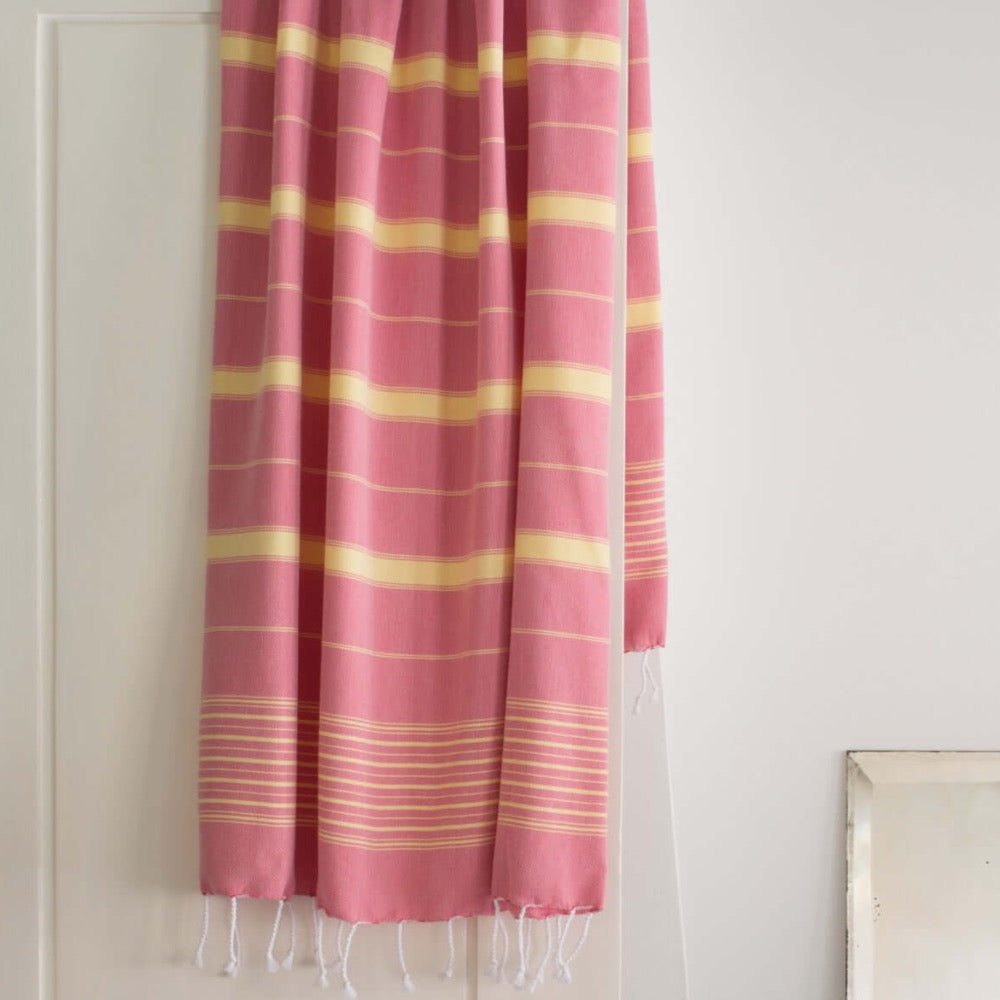 Ottoman hammamdoek hamamdoek katoen Turkije strandhanddoek dun licht meenemen roze gele strepen  Edit alt text