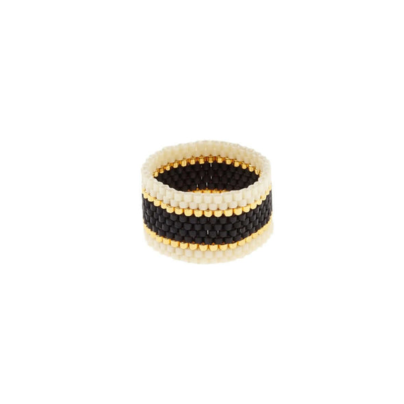 Sidai Designs black beaded wide woven ring Maasai Tanzania Masai jewellery