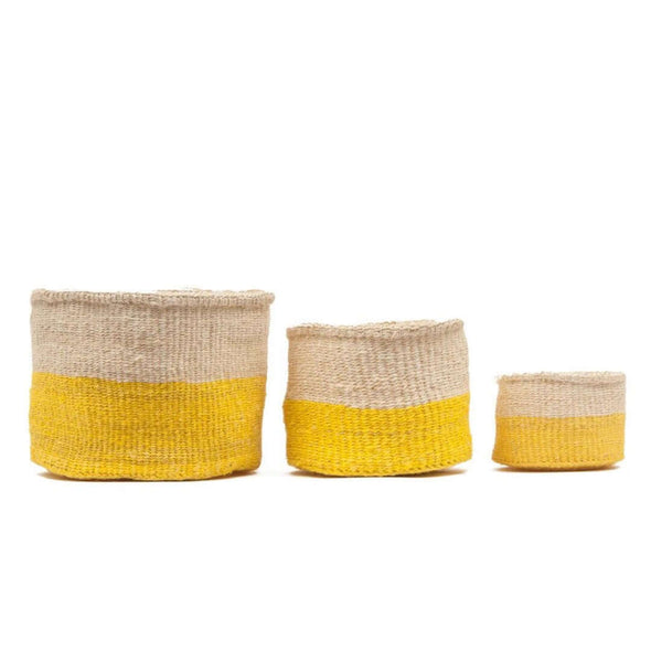 The Basket Room Alizeti colourblock woven basket yellow white mand geel wit fairtrade sisal