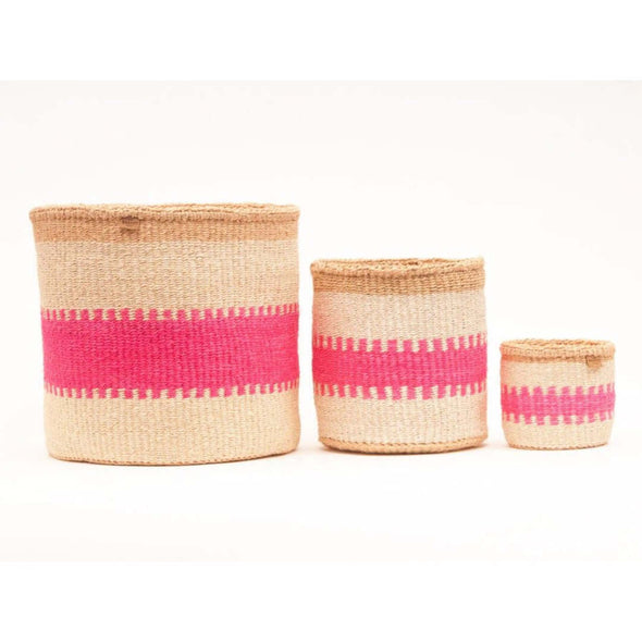 Kuzuia fluoro pink natural woven storage basket striped The Basket Room