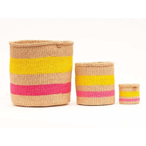 the Basket Room Fluoro pink yellow striped storage basket