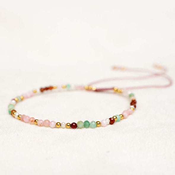 armband kralen steentjes gems roze opaal turquoise verguld goud vriendschapsarmband cadeau voor haar
