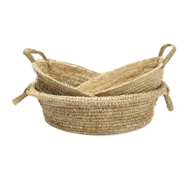 Bazar Bizar raffia basket m natural boho style tray woven raffia mand schaal naturel fruitschaal