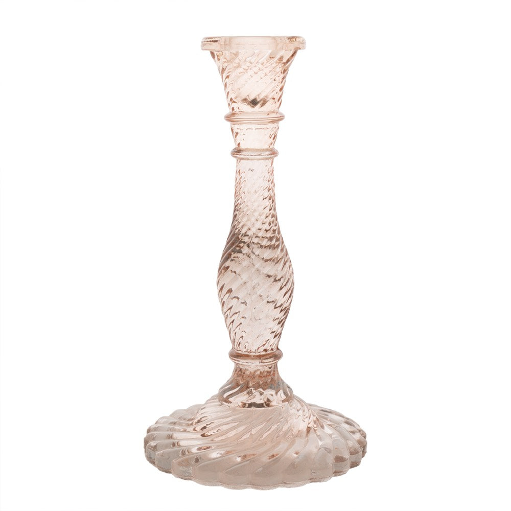 glazen kandelaar oud roze recycled glas 23 cm twist recycled glass candlestick dusty pink