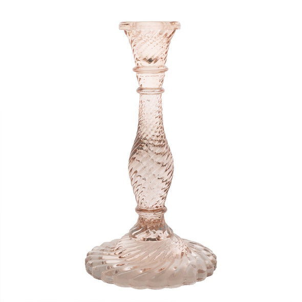 glazen kandelaar oud roze recycled glas 23 cm twist recycled glass candlestick dusty pink