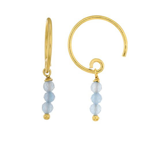 gold plated earrings stick beads 2mm blue chalcedony handmade jewellery Muja Juma