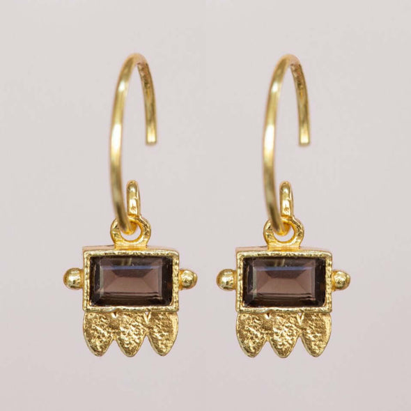 Mujajuma earring Alizé hanging rectangle smoky quartz leaves gold plated