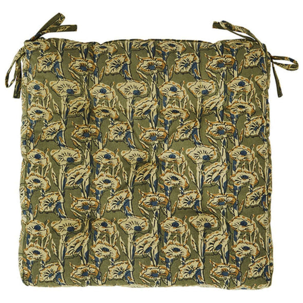 Madam Stoltz printed cotton chair pad olive ecru