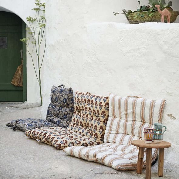 Madam Stoltz matraskussen mattress outdoor 80x100 cm blauw bruin wit