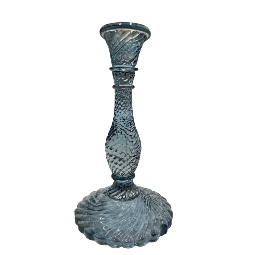 glazen kandelaar blauw recycled glas 23 cm twist recycled glass candlestick dusty blue