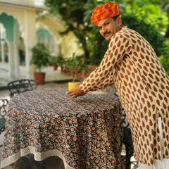 Kalambari tablecloth indian block print Curiosty Lab tafelkleed blokprint kleurrijk zwart