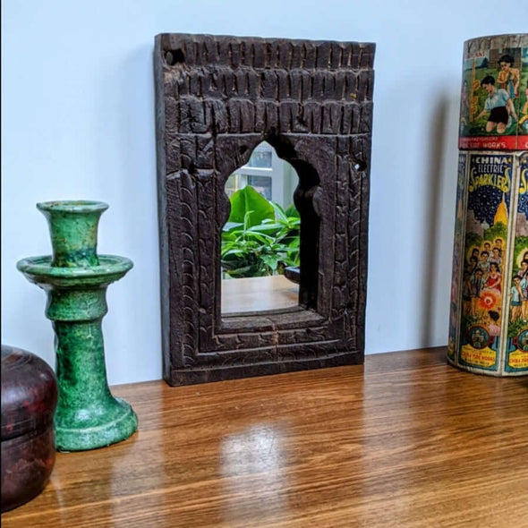 houten spiegeltje India decoratie uniek Fairtrade Indian mirror wood