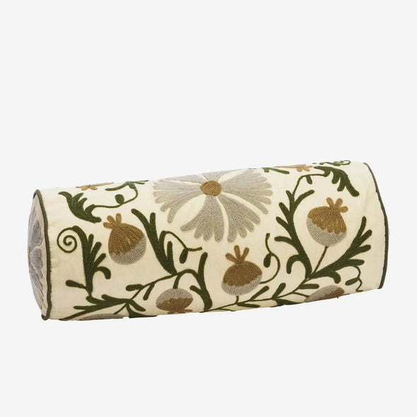 Madam Stoltz suzani bolster cushion ecru embroidered