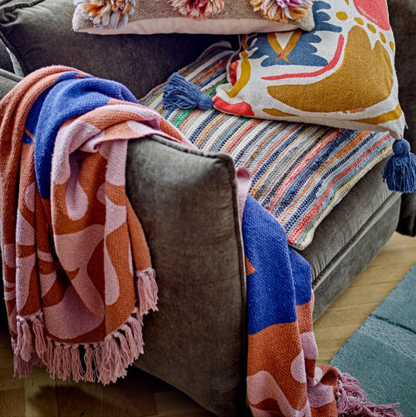 Atle throw Bloomingville brown pink blue