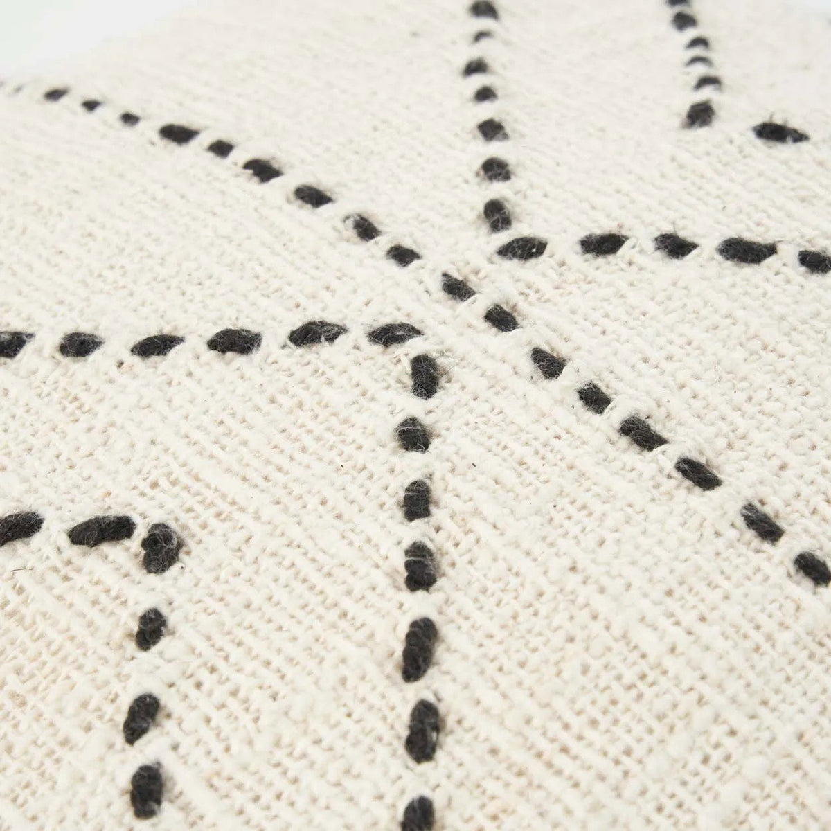 Close-up of a textured fabric with black pattern on a white background