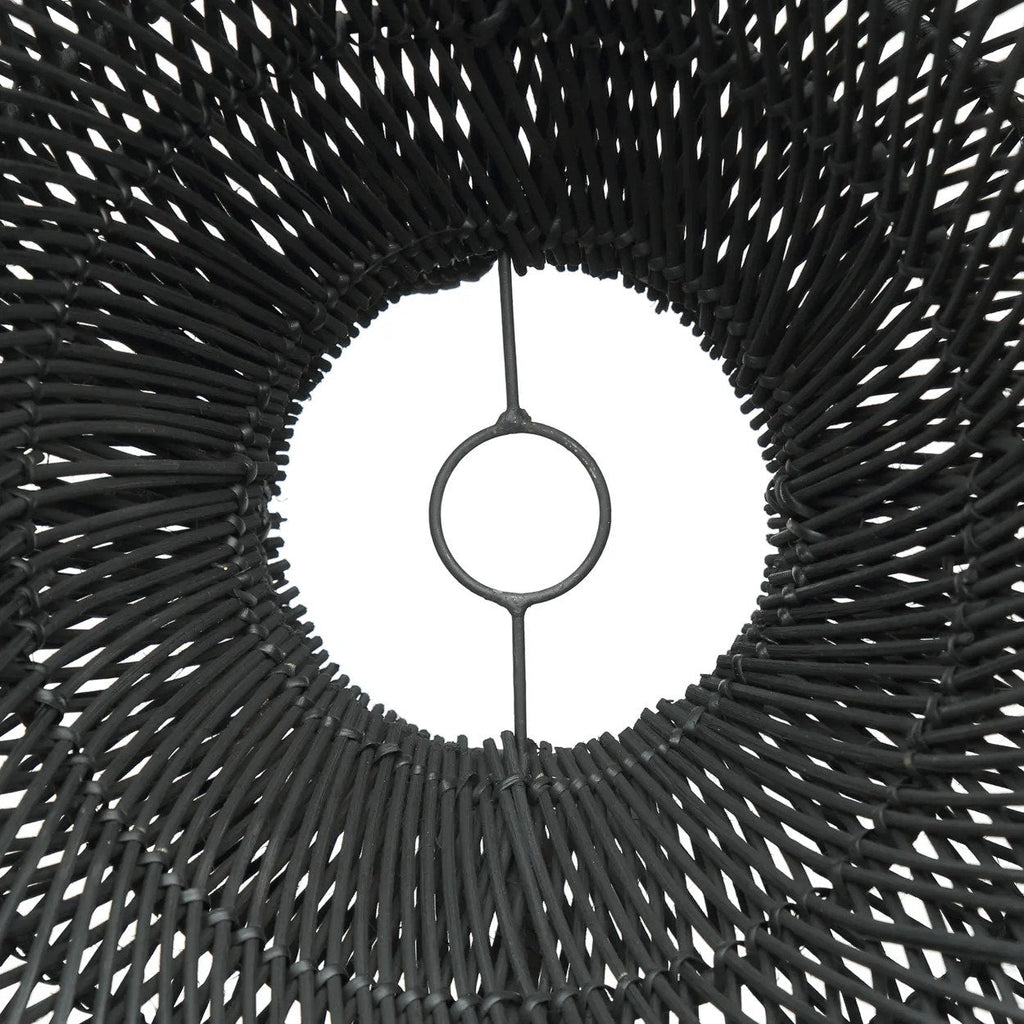 Close-up of a black rattan woven lampshade Bazar Bizar