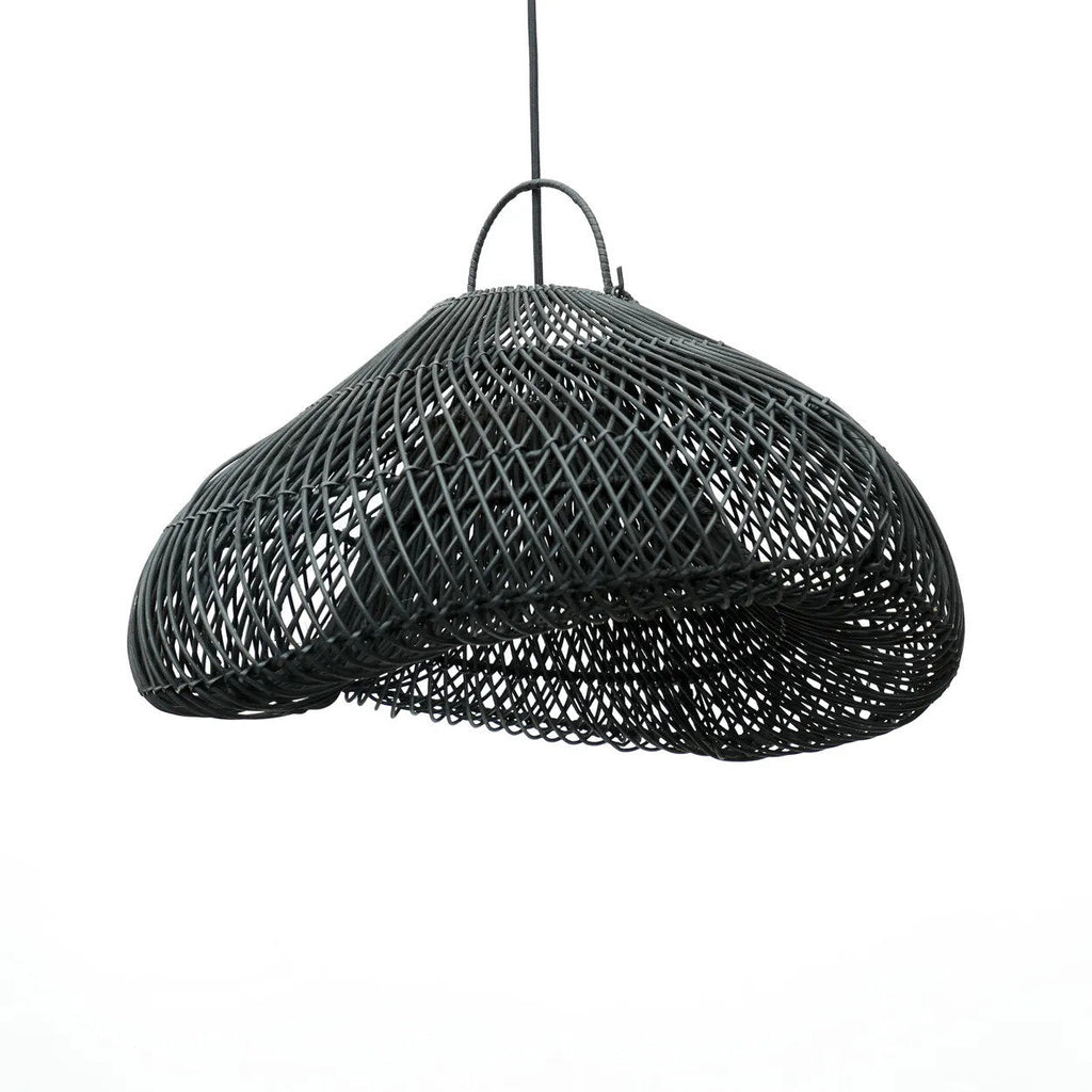 Black woven pendant light rattan