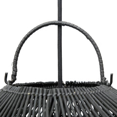 Black woven pendant light close up