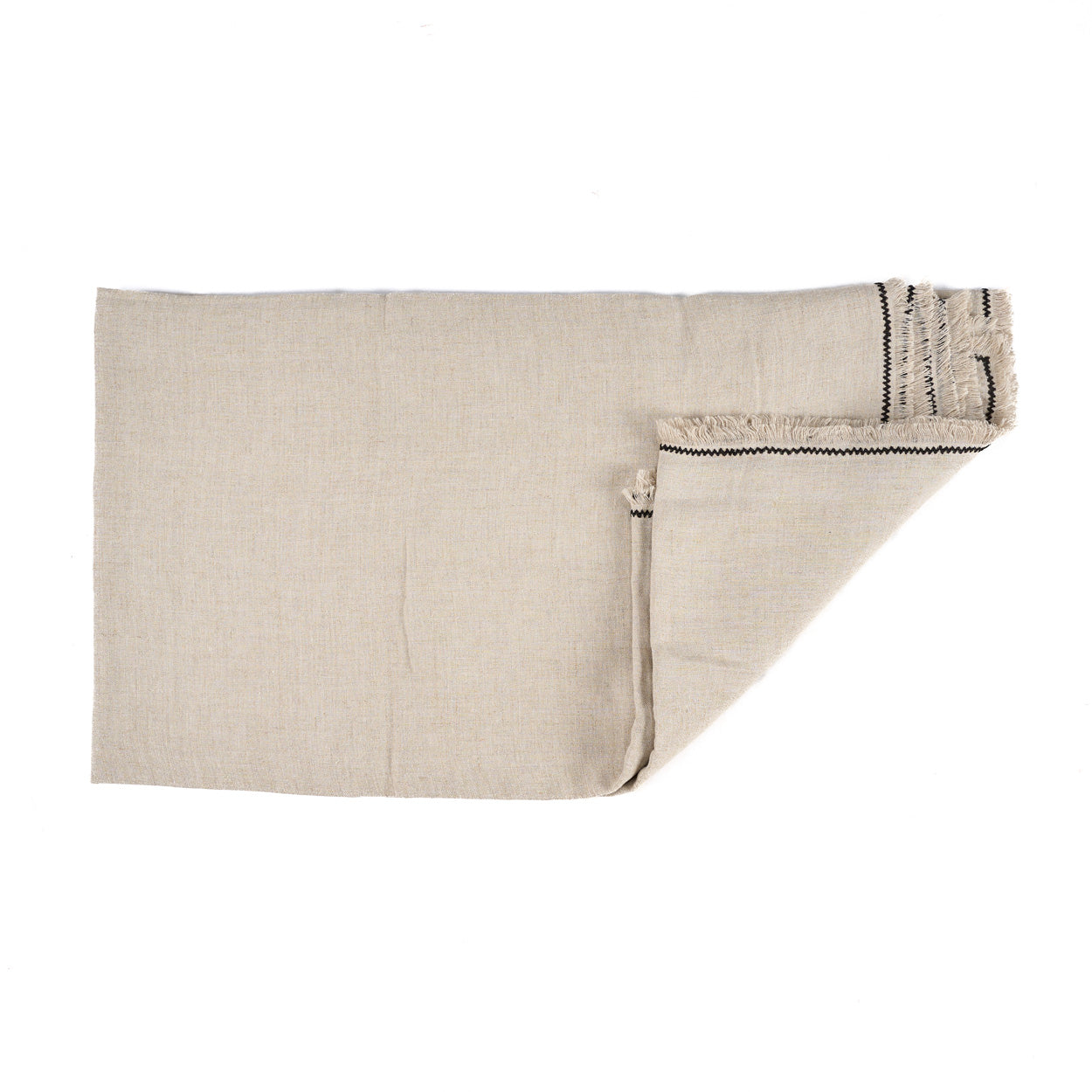 linen tablecloth with a striped edge on a white background