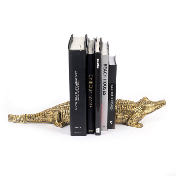 Bazar Bizar crocodile bookend gold brass