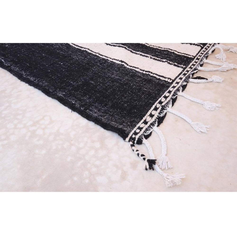 Berber kilim rug hallway runner pure wool black white