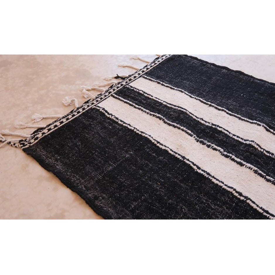 Berber kilim rug hallway runner pure wool black white