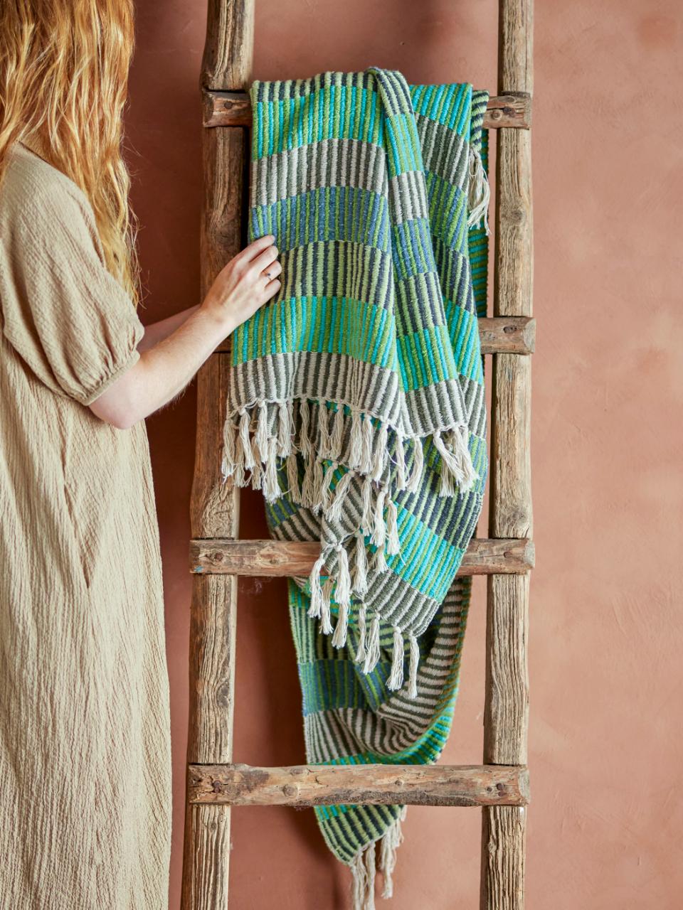 Bloomingville Isnel plaid throw recycled cotton blue green