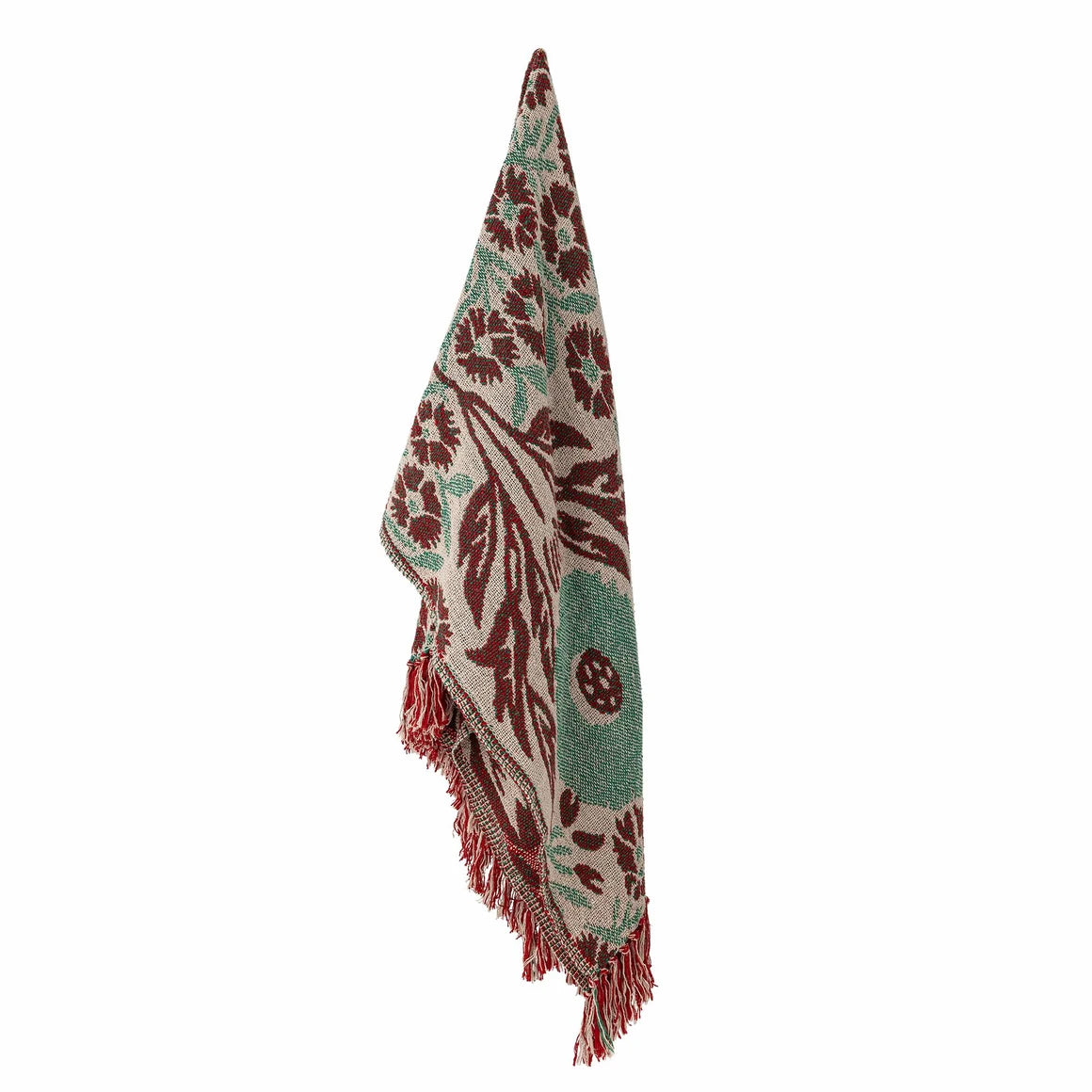 Decorative blanket with floral pattern and fringes by Bloomingville
