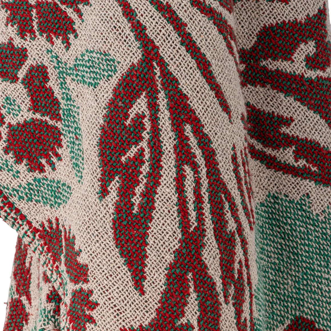 Close-up of a plaid with red and green pattern on a beige background