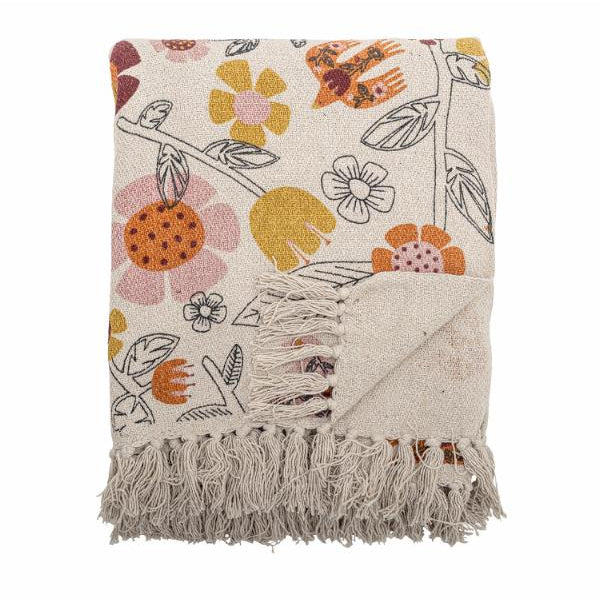 Floral patterned blanket with fringes by Bloomingville