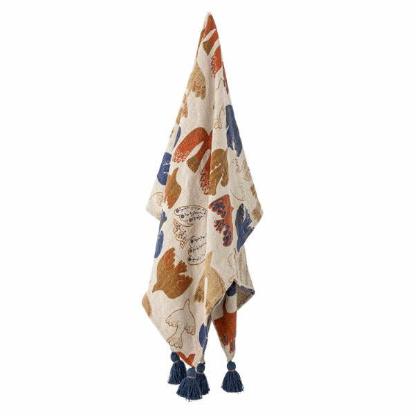 Decorative throw blanket with leaf pattern and tassels