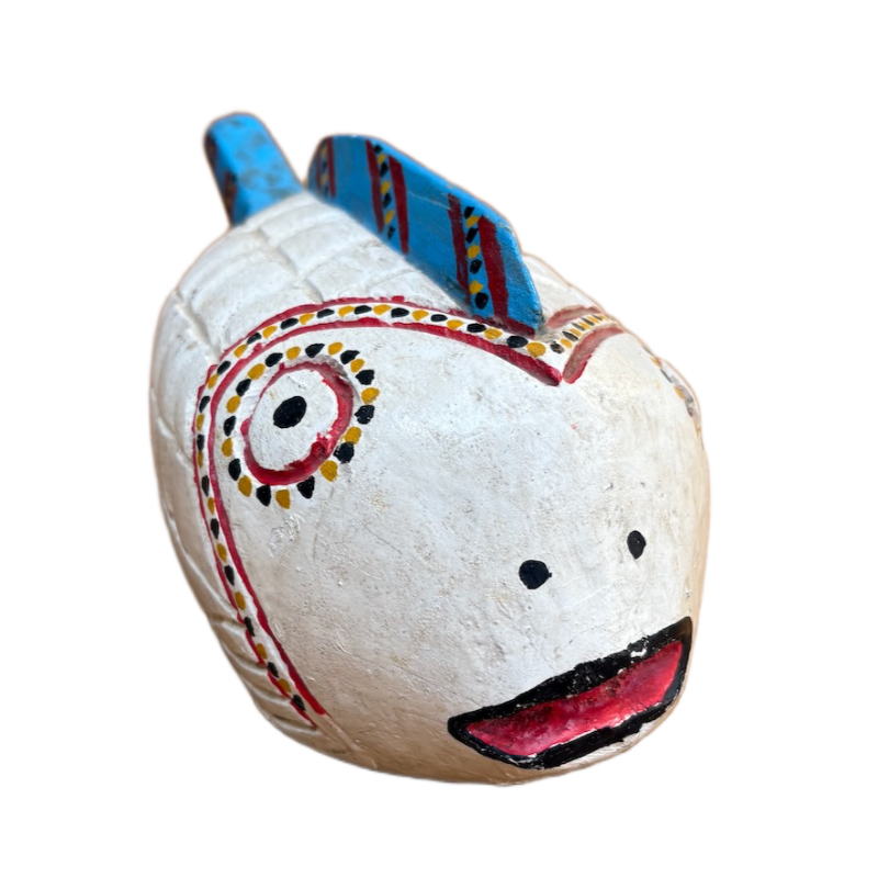 Poisson en bois Bozo Mali fait main commerce équitable petit blanc