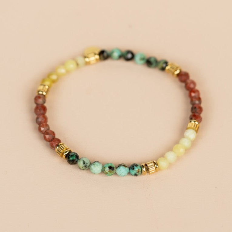 Bracelet Mookaite, Turquoise, Red Jasper, Ruby Zoiste, Citrine, Mother of Pearl