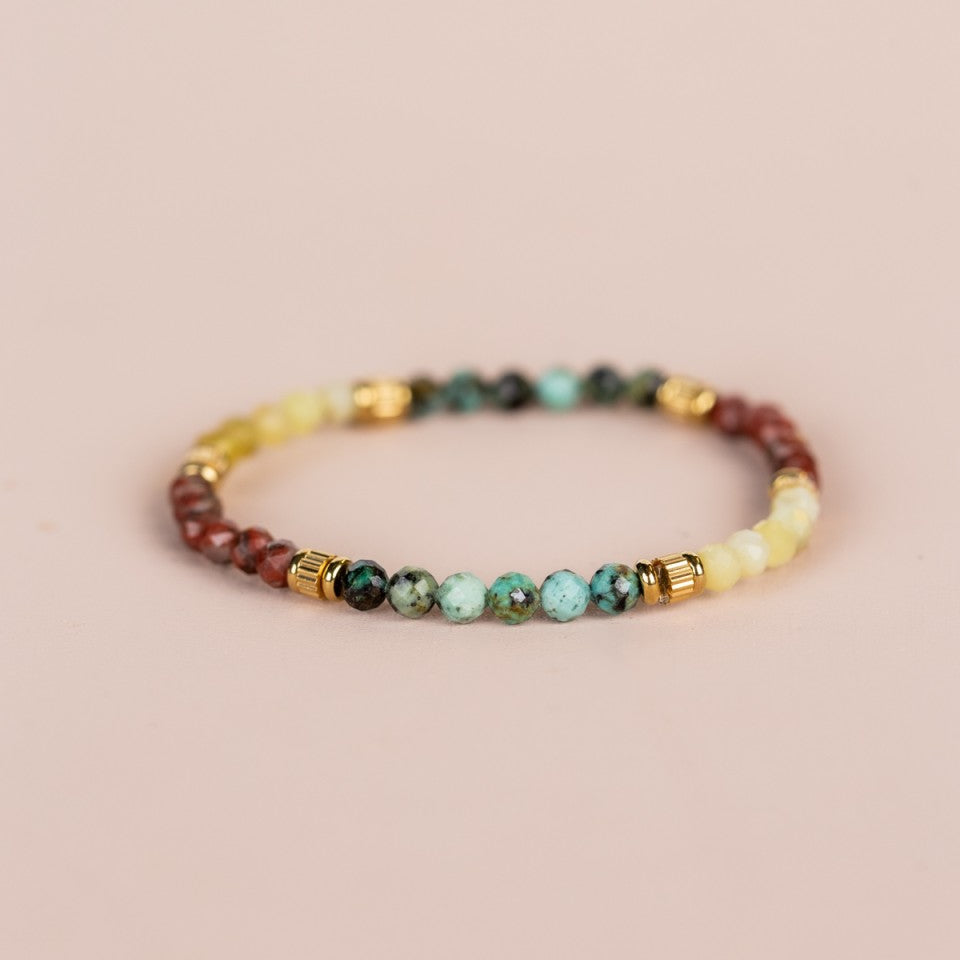 Bracelet Mookaite, Turquoise, Red Jasper, Ruby Zoiste, Citrine, Mother of Pearl