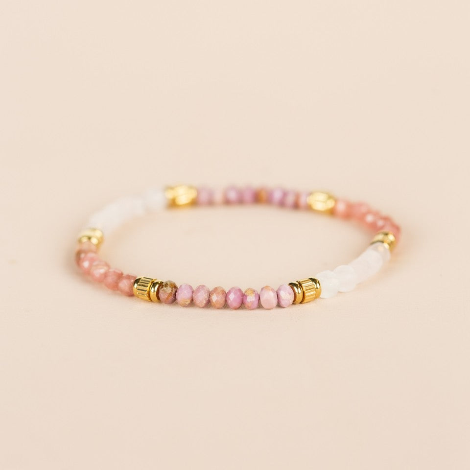 Bracelet Pink Tourmaline, Rhodonite, Rose Quartz, Strawberry Quartz, Mother of Pearl