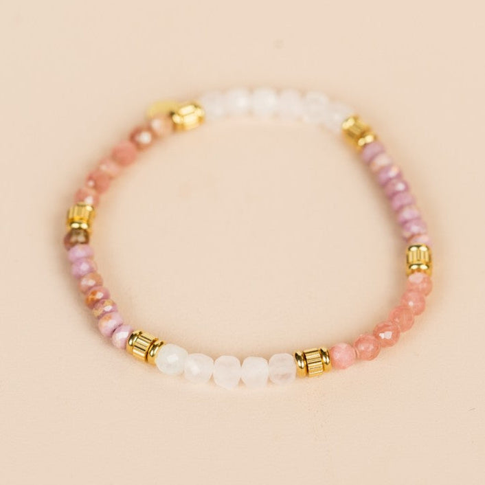 Bracelet Pink Tourmaline, Rhodonite, Rose Quartz, Strawberry Quartz, Mother of Pearl