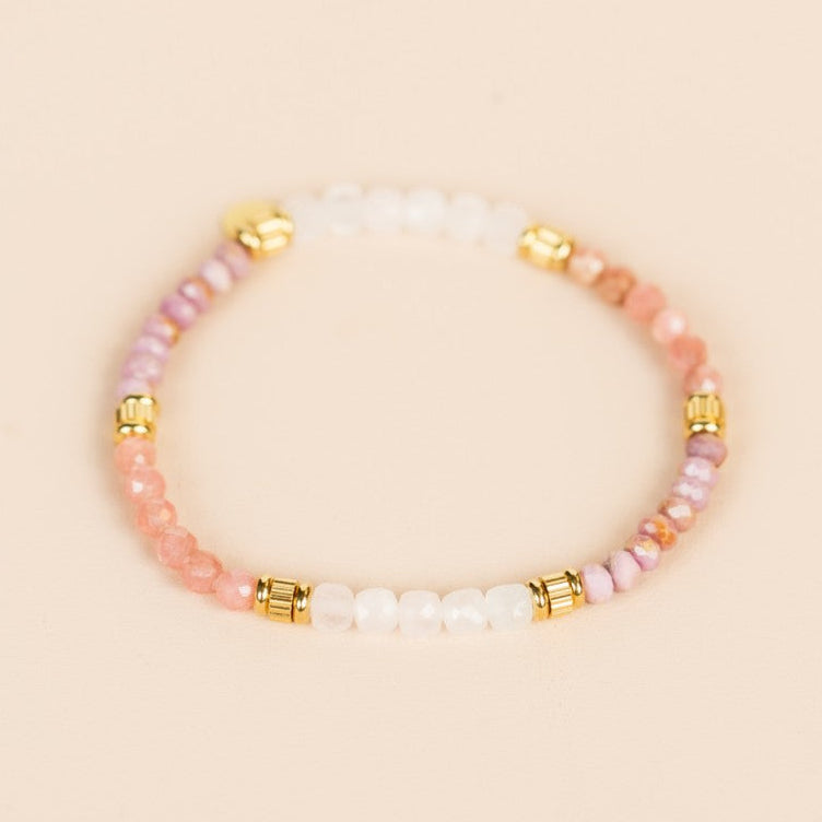 Bracelet Pink Tourmaline, Rhodonite, Rose Quartz, Strawberry Quartz, Mother of Pearl