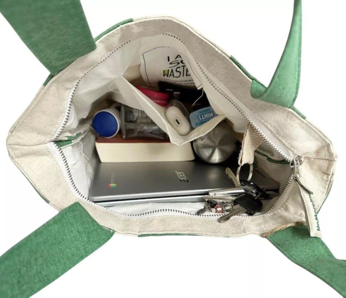 Nachhaltige Tragetasche mit Reißverschluss - NoMorePlastic - grün kariert