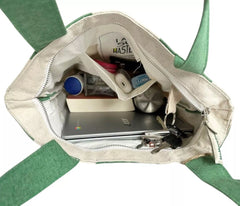 Duurzame Tote Bag met ritssluiting - NoMorePlastic - green checked