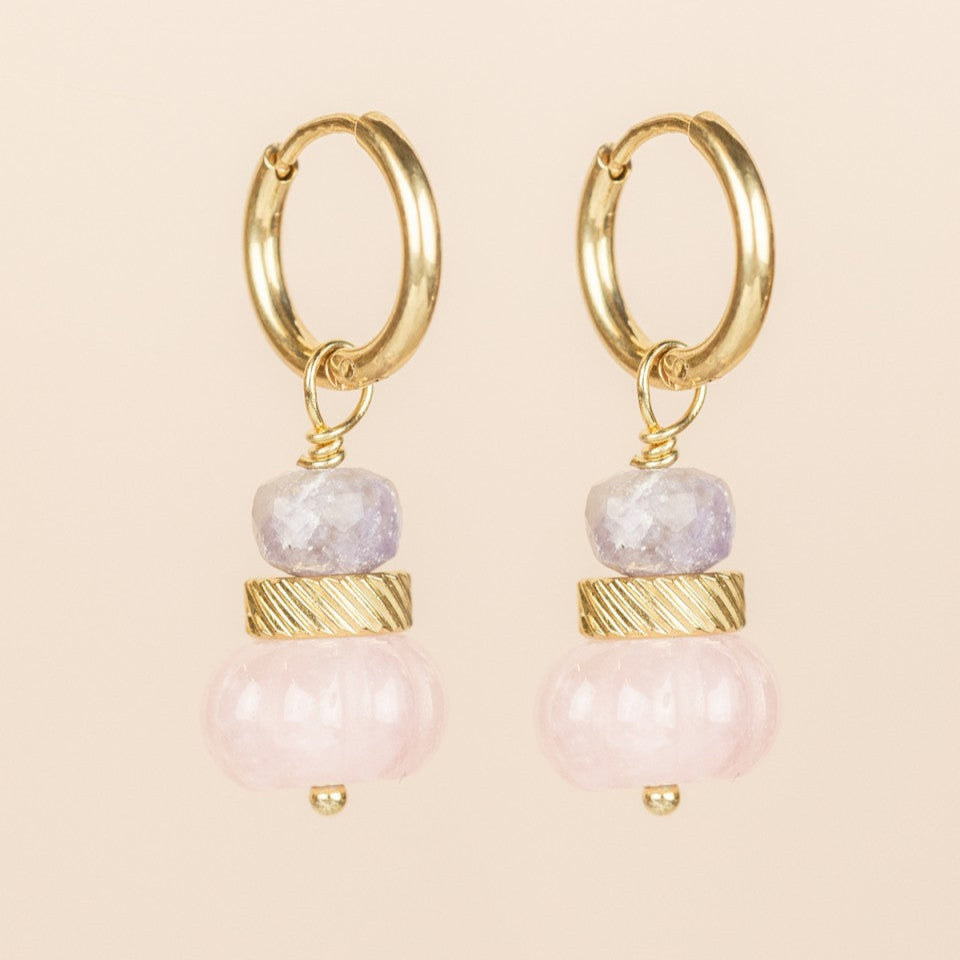 earrings Muja Juma heart gemstones pink