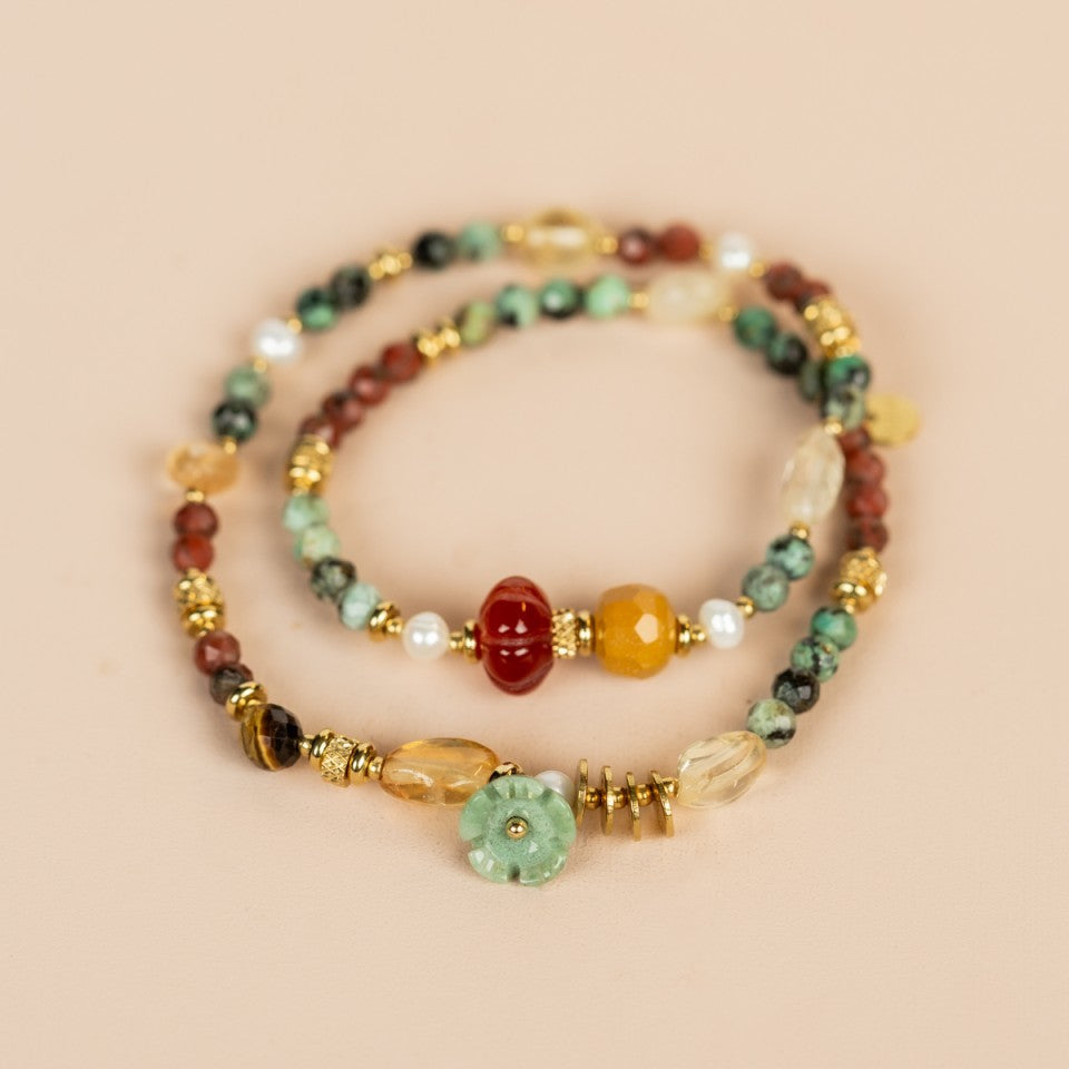 Elastic Wrap Bracelet Mookaite, Turquoise, Red Jasper, Ruby Zoisite and Citrine