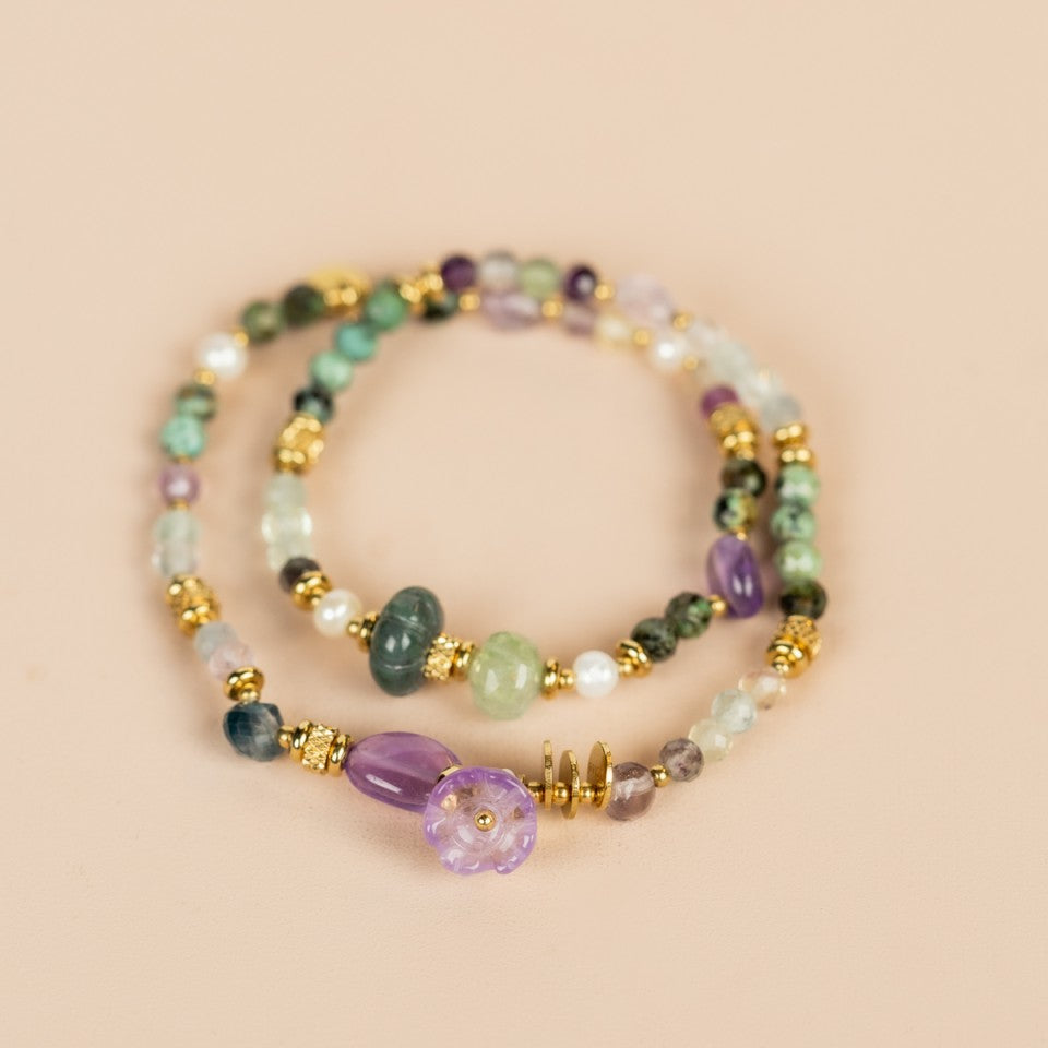 Elastic Wrap Bracelet Prenite, Emerald, Amethyst, Fluorite, Ruby Zoiste, Turquoise