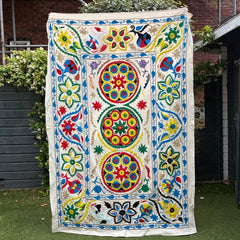 Embroidered Suzani Throw Blanket blue